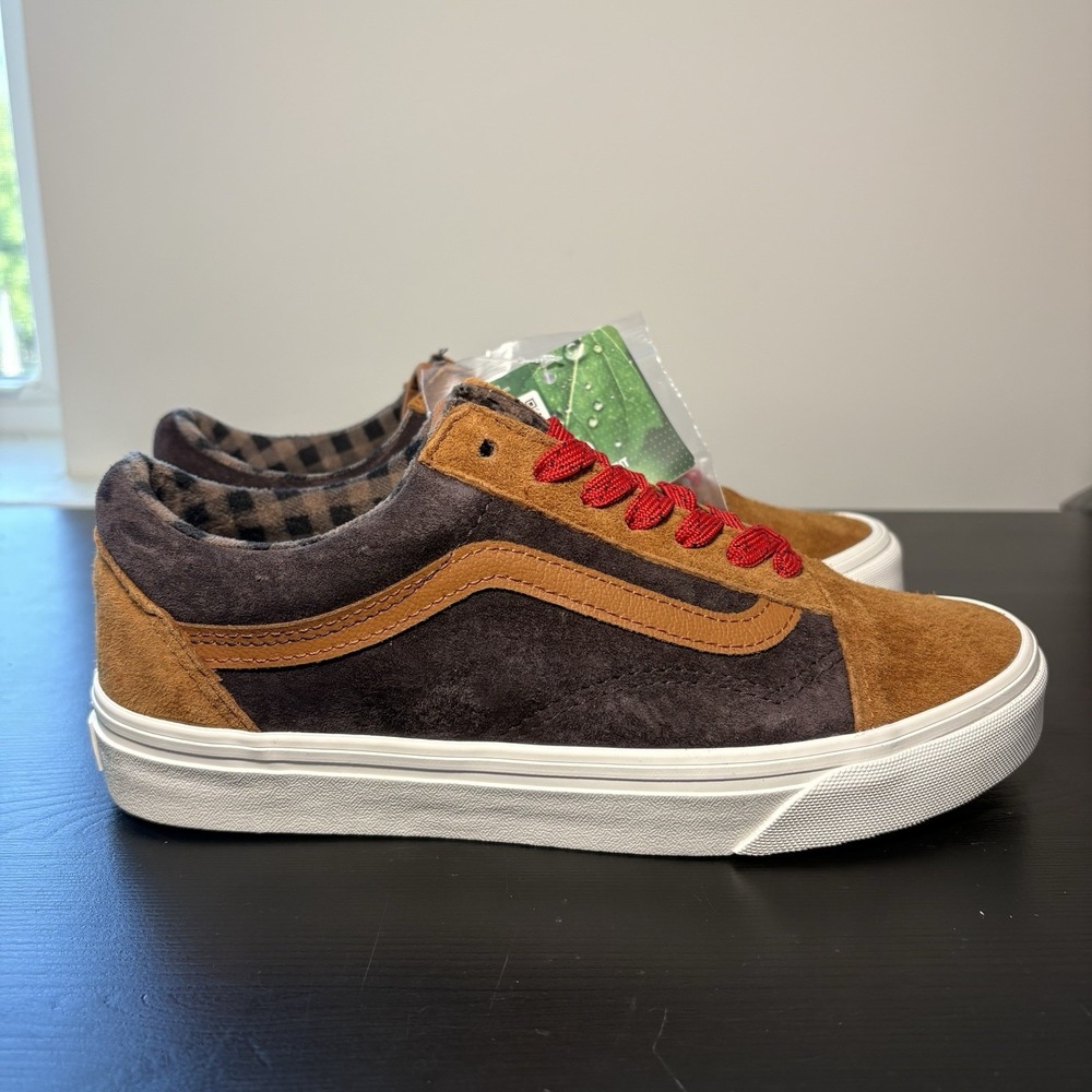 VANS Old Skool Men 5.5/ W 7 Pig Sueded Plaid Scarab Side Stripe Skate Sneaker - Picture 2 of 5